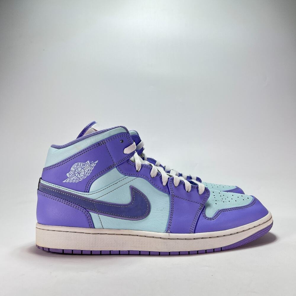 Air Jordan 1 Mid Purple Glacier Blue Basketball Sneaker 554724-500 Men's Size 13